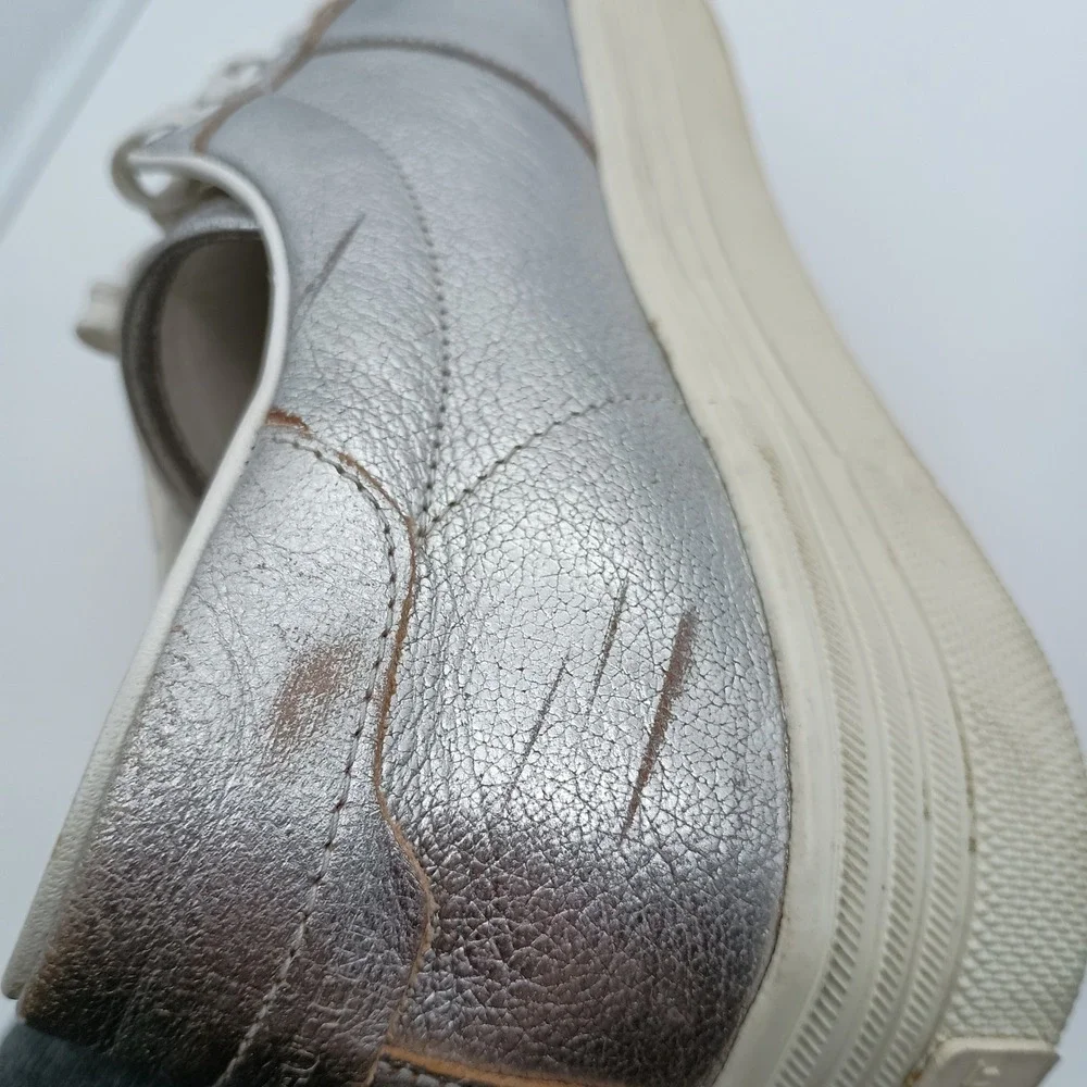 Saint Laurent Paris Silver Metallic Leather Low Top‎ Platform Sneakers EU 40